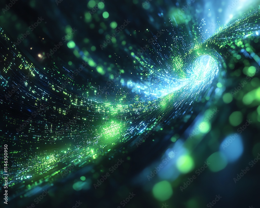 Aufkleber Futuristic global network infrastructure with interconnected data streams, glowing digital nodes, vibrant blue and green light effects, ultradetailed, photorealistic, 8K