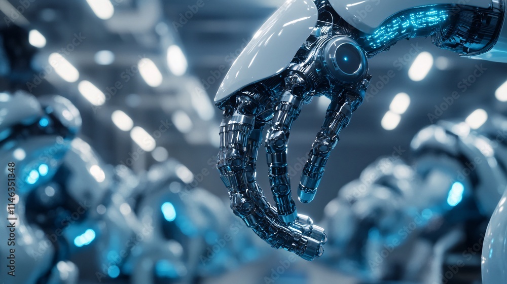 Poster robotic arms working in a modern factory setting