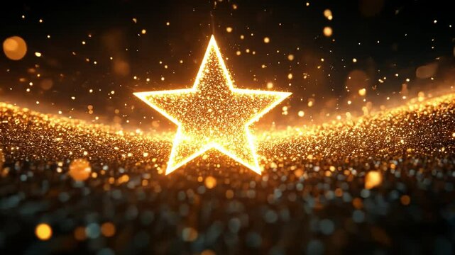 Golden Star: A radiant, shimmering golden star shines brightly against a backdrop of twinkling lights, a symbol of achievement, ambition, and the pursuit of excellence.  