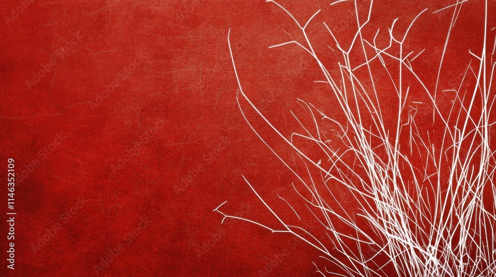 Poster a minimalist design featuring white branches against a textured red background.