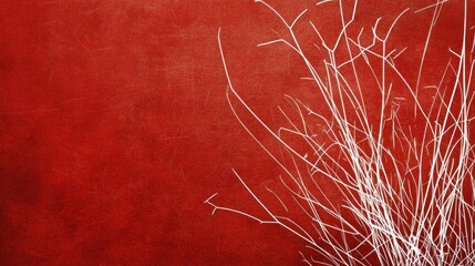 Fototapeta premium A minimalist design featuring white branches against a textured red background.