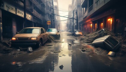 Fototapeta premium A haunting silence blankets the damaged city. 