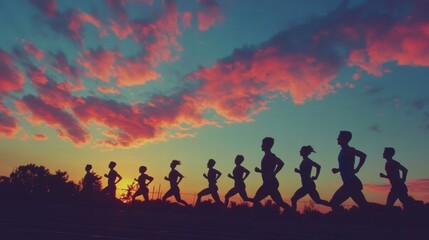 Fototapeta premium silhouetted runners at sunset