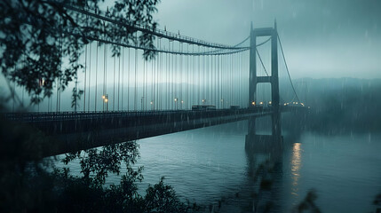 Obraz premium Rainy Day Bridge Illustration