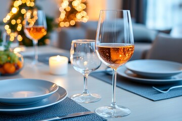 A dinner for two with candles lighting the table.