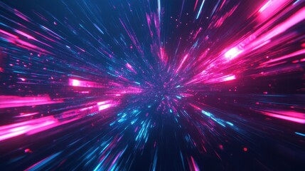 Obraz premium Dynamic abstract illustration of light streaks radiating from a central point in a vibrant, colorful space setting