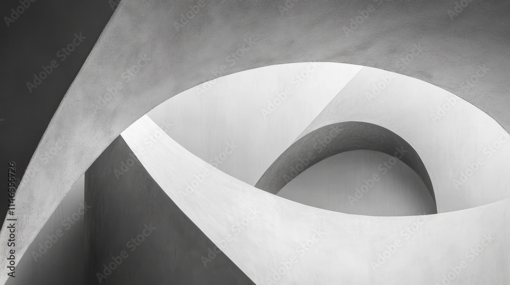 Aufkleber A monochromatic abstract composition of curved architectural forms and shadows.
