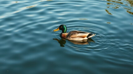 Obraz premium Mallard duck swimming gracefully in a tranquil lake during a sunny afternoon