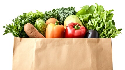Photo of a paper bag full of fresh fruits and vegetables