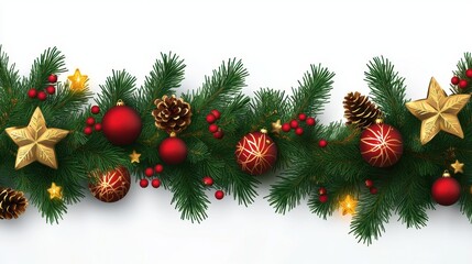 Festive holiday garland adorned with red and gold ornaments and pinecones, perfect for Christmas celebrations