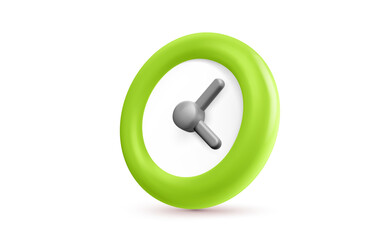 Vector realistic illustration of green round alarm clock icon with arrow isolated on white background. 3d cartoon style minimal modern design of business wall watch with face and timer. Success time