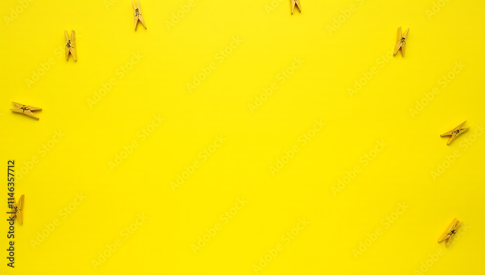 Poster Yellow background features small clothespins arranged in a symmetrical pattern, adding visual interest to the overall design effect._00003_
