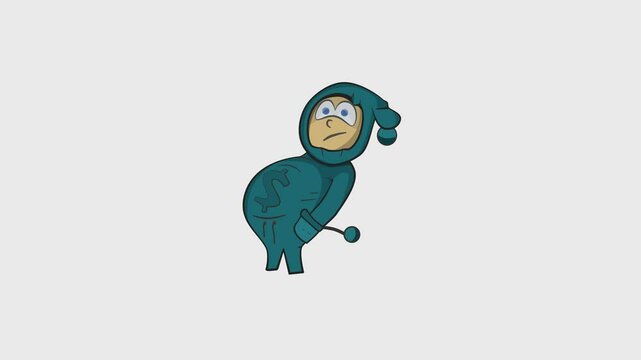 Mischievous dancing child with a dollar sign. A funny child dances rhythmically and listens to music. Vector looping animation.