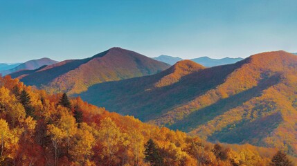 Panoramic view of the Great Smoky Mountains in surrounded by colorful autumn trees during autumn