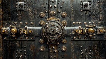 vintage metal door with intricate locking mechanism