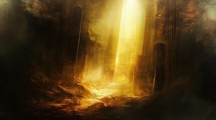 Fototapeta premium Light breaks through a desolate urban landscape, highlighting remnants of a forgotten city