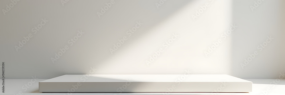 Poster white sandstone product display platform with selective focus on its smooth top surface for premium 