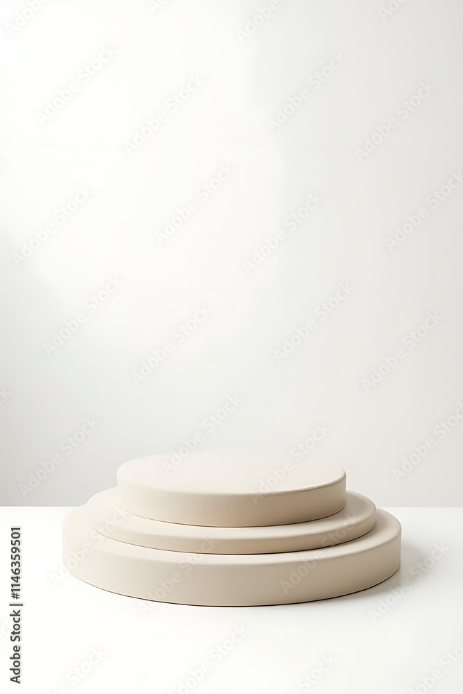 Poster White background showcases a unique top sandstone product display platform amidst a selective focus with ample copy space available._00002_