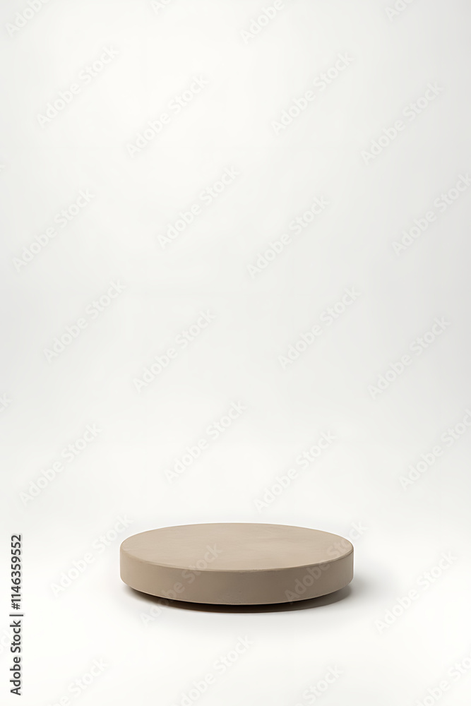 Poster white background showcases a unique top sandstone product display platform amidst a selective focus 