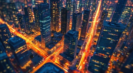 Modern City at Night with Sparkling Lights  .