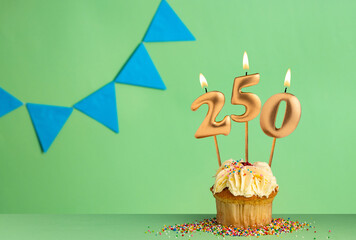 Candles forming the number 250 - Green background