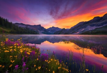 Fototapeta premium captivating peaceful lake majestic tranquility scenic landscape, water, reflection, nature, trees, sky, clouds, hill, rock, sunlight, mountain, forest