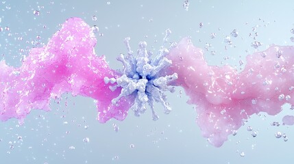 Fototapeta premium Abstract virus attack, pink fluid colliding with a virus.