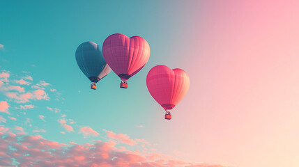 Fototapeta premium Romantic Hot Air Balloons at Sunrise with Beautiful Heart-Shaped Design