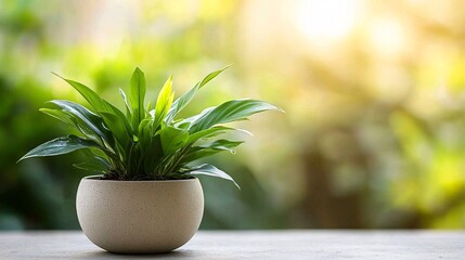 Potted peace lily plant growing in bright indirect sunlight