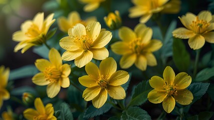 Numerous tiny yellow flowers in a garden 