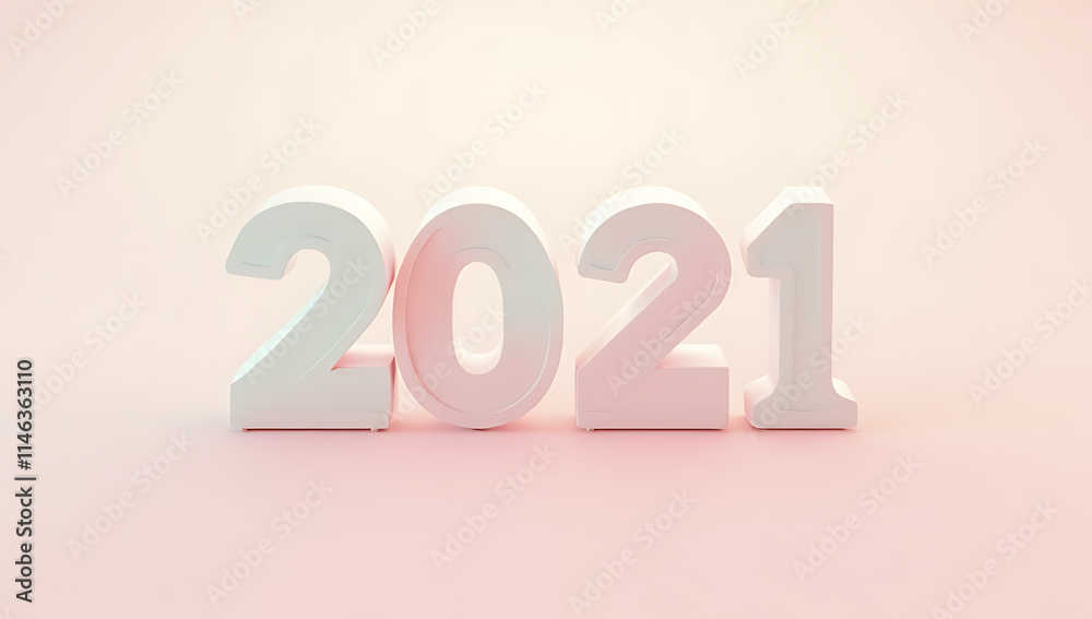 Aufkleber the year 2021 is displayed prominently on a soft pastel colored background, creating a visually appe