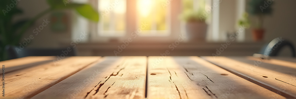 Poster The selective focus of a wood table top texture creates a visually appealing background for product displays and design layouts._00001_