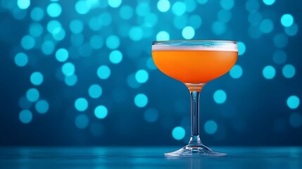Sparkling Orange Cocktail in Coupe Glass on Blue Background