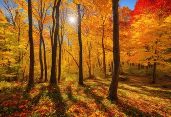 Fototapeta premium vibrant autumn leaves displayed stunningly colorful patterns capturing essence richness beauty, fall, foliage, nature, colors, orange, red, yellow, trees