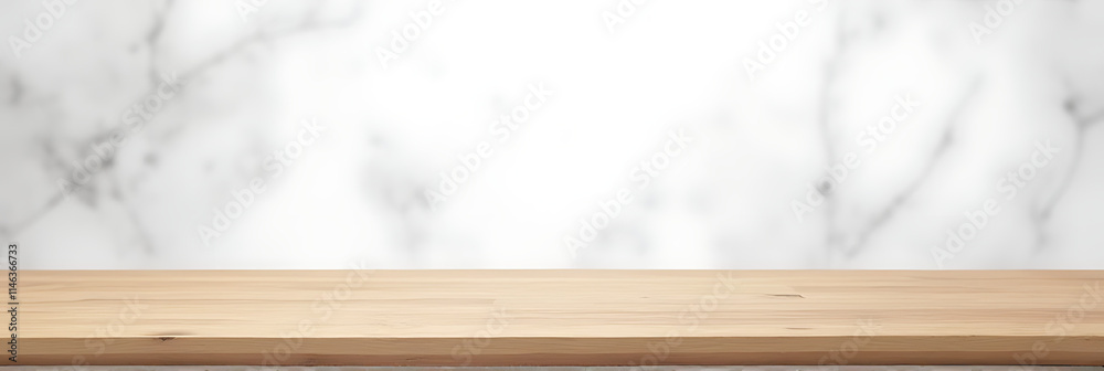 Poster tabletop features a wood finish on a clean white and gray abstract background ideal for product disp