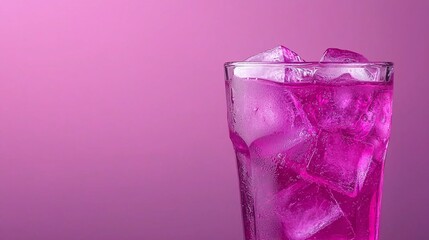 Refreshing Purple Iced Drink in Glass on Pink Background