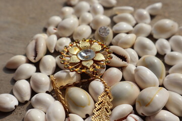 pearl necklace and shells