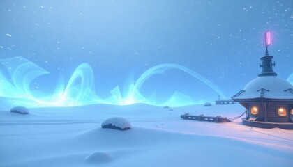 4K HD Wallpapers Luminous Snowstorm Swirling Around A Futuristic Outpost. Desktop Wallpaper HD. HD Backgrounds