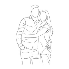 Vector illustration of a Cute Lovely couple Line Art Drawing
