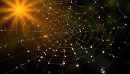 4K HD Wallpapers Glowing Spider Web With Dewdrops Reflecting Radiant Light. Desktop Wallpaper HD. HD Backgrounds