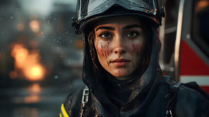 Brave firefighter amidst smoky scene outdoors