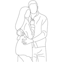 Vector illustration of a Cute Lovely couple Line Art Drawing
