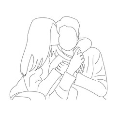 Vector illustration of a Cute Lovely couple Line Art Drawing
