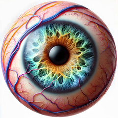 Watercolor clipart of a creepy eyeball on a transparent background.