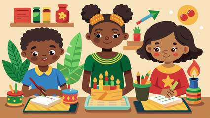 African American children engaging in cultural learning, exploring heritage through education, young kids understanding their traditions, kids celebrating diverse cultures.