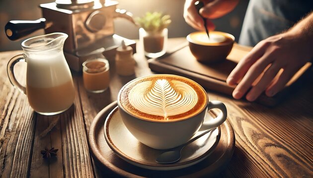 Warm Cappuccino Served in Elegant Ceramic Cup