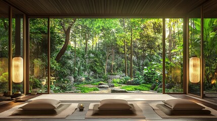 Fototapeta premium A luxury wellness retreat with a serene meditation garden, ideal for relaxation and rejuvenation