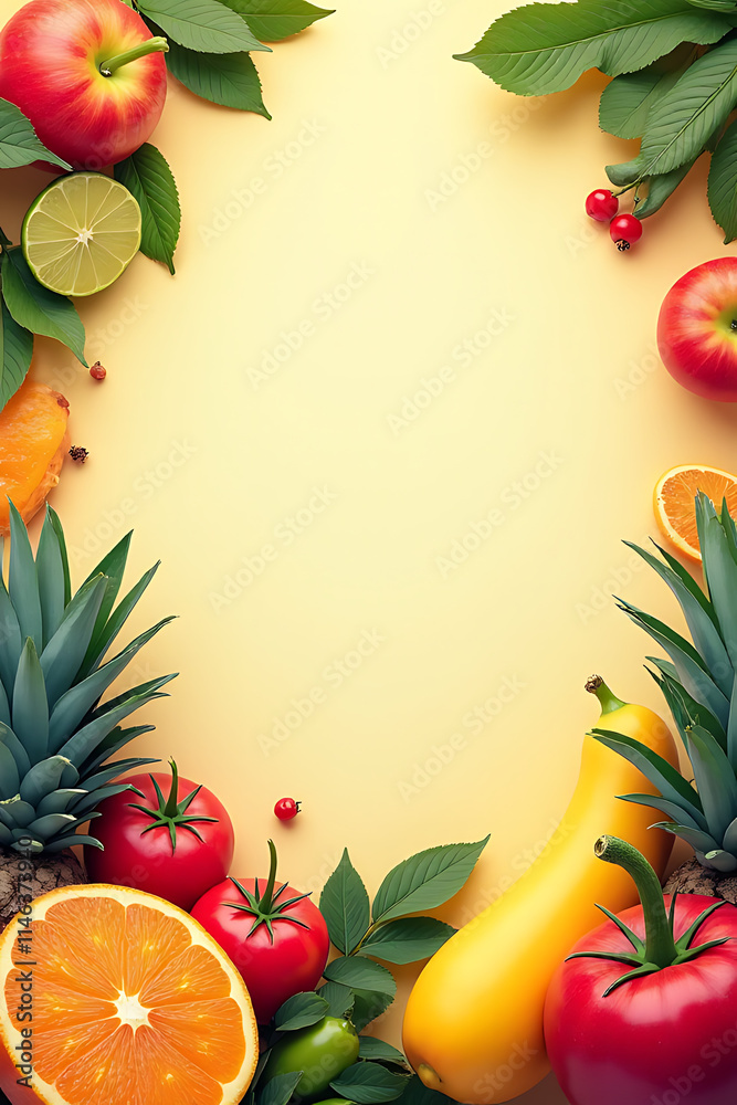 Poster orful fruits and marketplace concepts are showcased on a beautiful copy space background with vibran