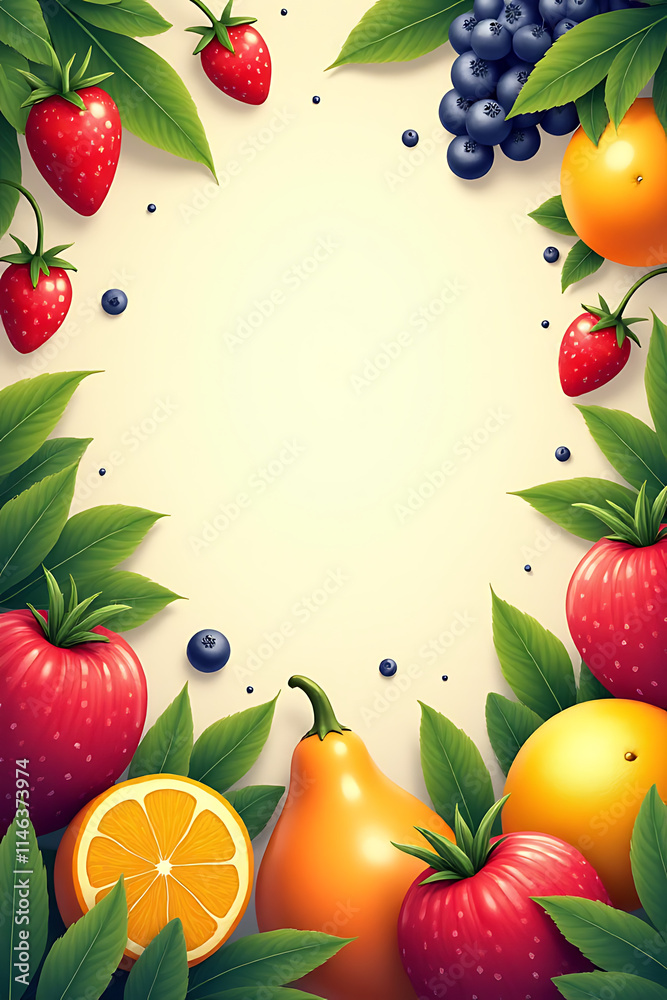 Poster orful fruits and marketplace concepts are showcased on a beautiful copy space background with vibran
