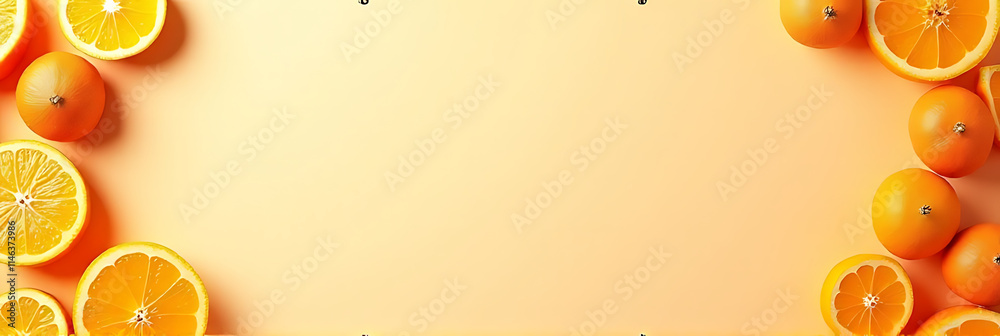 Aufkleber Orange fruit pattern on a flat lay setup with a simple frame template as a background design._00003_